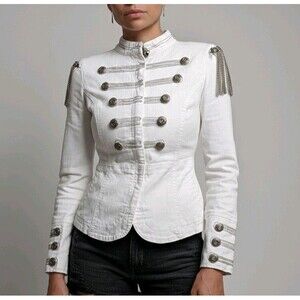 GUESS Premium Special Limited Edition Military Jacket Women’s S White Chain Zip